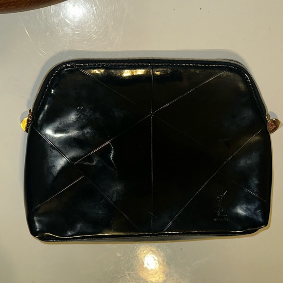 YSL Yves Saint Laurent Beaute patent leather dual logo zipper cosmetic bag - Picture 9 of 15